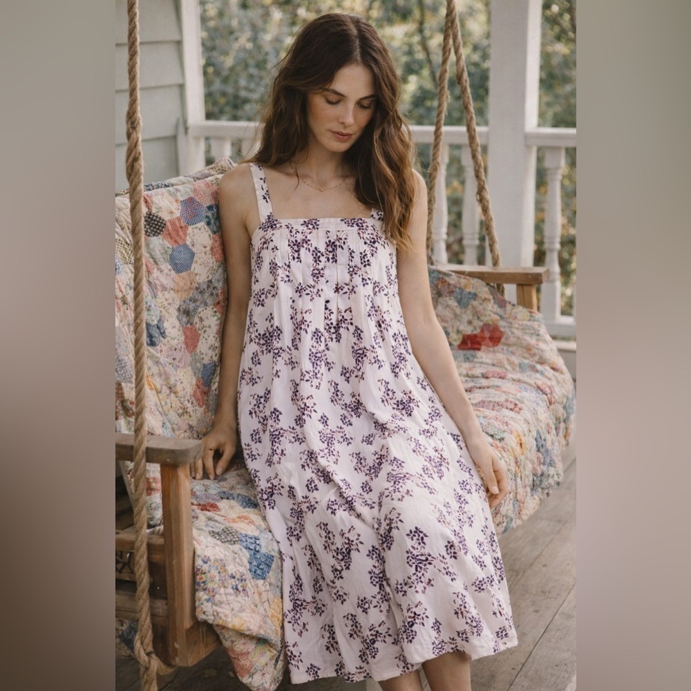 Layla Brooklyn Womens Avantika Dress Sz Small White Blue Floral Midi Sundress
